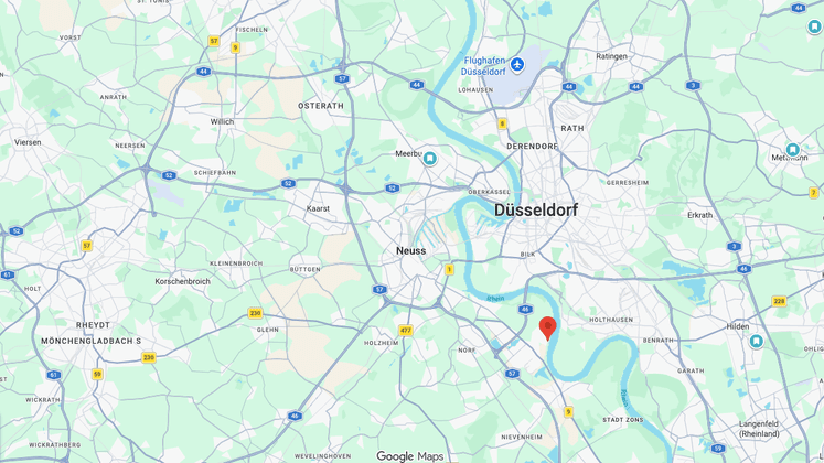 Makrolage-Karte: Lage zwischen Neuss, Düsseldorf und der A57